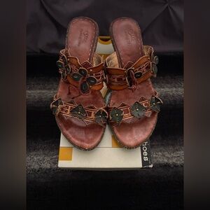 Spring Step Savory Leather Heeled Slide Sandals